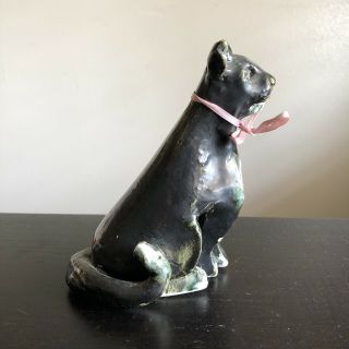 Vintage Handmade Ceramic Glazed Folk Art Cat W Curled Tail Figure Statue Cute