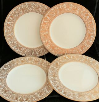 Vintage Set 4 Wedgwood Florentine Gold W4219 Dinner Plates 10 3/4 "