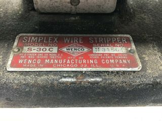 Vintage Wenco Simplex S - 30 C Wire Cable Stripper Bench Tool 2