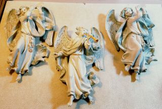 Set Of 3 Vintage 1950s 1960s Glazed Angel Figures Music Wall Hanging Italy