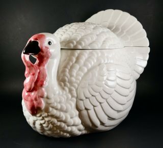 Vintage 1985 Fitz And Floyd White Turkey Soup Tureen With Ladle Ceramic Holiday