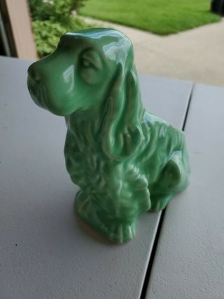 Vintage Green Glaze Cocker Spaniel Ceramic Pottery Dog Planter