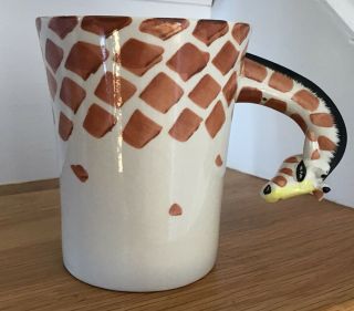 Pier 1 One Imports Large Figural 3d Giraffe Handle Mug Hand - Painted -