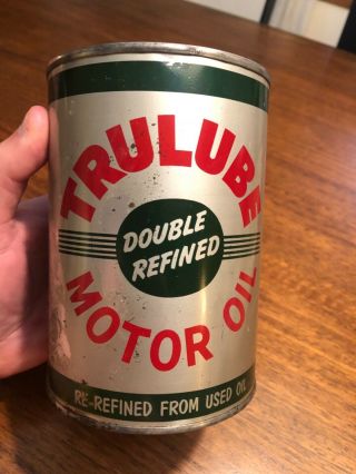 Vintage Trulube Double Refined Motor Oil One Quart Can - Full