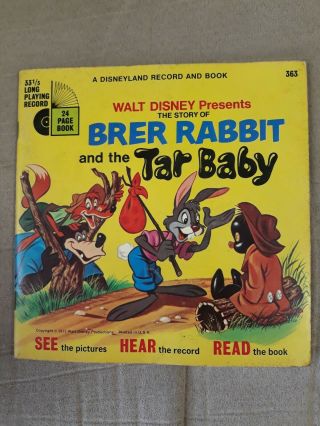 Walt Disney The Story Of Brer Rabbit And The Tar Baby Book W/record 1971