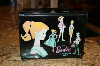 Vintage 1962 Black Vinyl Barbie Lunch Box Kit Mattel Lunchbox With Thermos