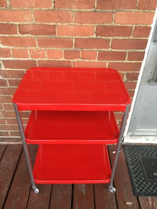 Vintage Mid Century 3 Tier Cosco Serving Utility Cart Cherry Red Color