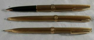 Vintage Lady Sheaffer 3 - Piece Pen & Pencil Set - Brushed Gold,  Florentine Band