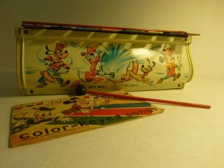 50s Vintage Walt Disney Character Metal 135 Xylophone Mickey Mouse Donald Duck