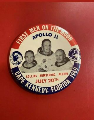 First Men On The Moon Apollo 11 July 1969 Armstrong Collins Aldrin Pin 3.  5 " Nasa