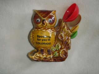 Vintage Pottery Souvenir Measuring Spoon Holder " Spooning For You In Colorado "