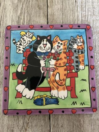 Catzilla Candace Reiter Cats In Love Square Trivet Tile Cat Couple 6 "