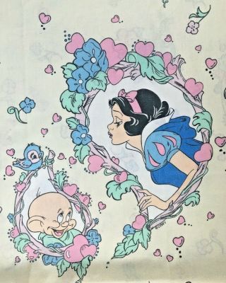 Vintage Disney Snow White And Dopey Twin Size Flat Sheet Made In Usa Euc