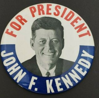 John F Kennedy For President Huge 6 " Campaign Button And Easel