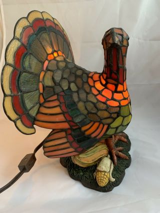 Vintage Thanksgiving Turkey Tiffany - Style Lamp Light Stained Glass Centerpiece