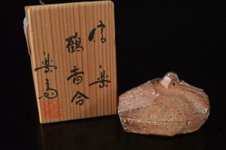X260: Japanese Shigaraki - Ware Incense Container Tea Ceremony,  Auto W/signed Box