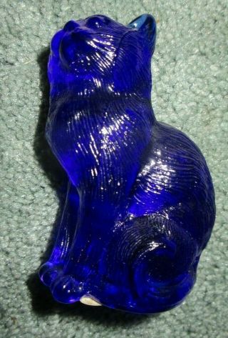 Vintage Mosser Cobalt Blue Solid Glass Cat Figurine 3 " High M On Base Of Tail
