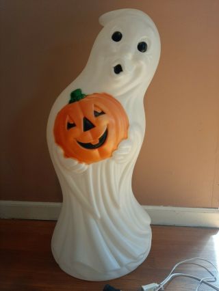 Vintage General Foam Halloween Blow Mold Ghost W/ Pumpkin Lighted Yard Decor 34 "