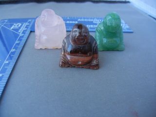 Buddha Carving Trio Jade,  Rose Quartz,  Tiger Eye 3
