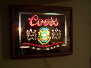 Vintage 1980 Coors Beer Lighted Up Mirror Bar Sign 25 " X 20 " -