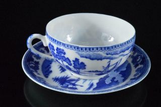 Z1140: Japanese Old Imari - Ware Blue&white Landscape Ship Pattern Tea Cup Set