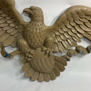 Vtg Large 1963 Syroco American Bald Eagle Wall Plaque Shield Usa Flag Gold 45”