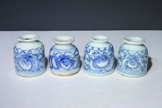 Set 4 Early Antique Chinese Blue & White Porcelain Water Pot Vases Brush Washer