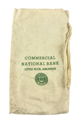 Commercial National Bank Little Rock Arkansas Cloth Money Bag W/ Tie Strings