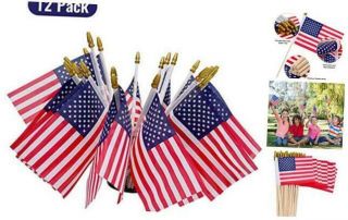 Uelfbaby 12 Pack Small American Flags Small Us Flags/mini American Flag On Stick