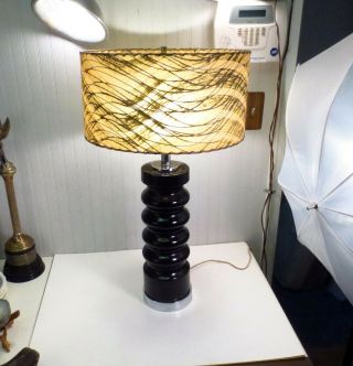 Vintage Mid Century Modern Atomic Multi Hoop Spiral Black Ceramic & Chrome Lamp