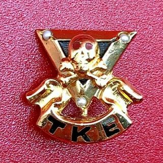 Vintage Gold Filled Tau Kappa Epsilon Tke Pearl Fraternity Zeta Phi Skull Pin
