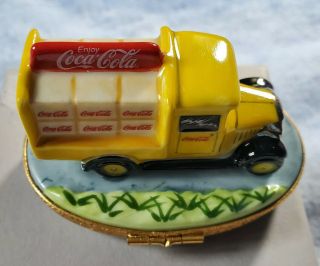Vintage Coca Cola Bright Yellow Delivery Truck Limoges France Trinket Box,  N.  83