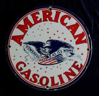 Vintage American Gasoline / Motor Oil Porcelain Gas Pump Sign