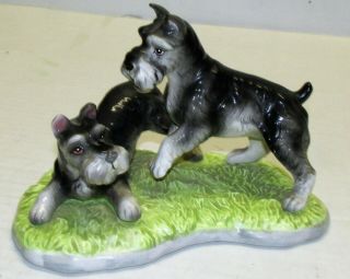 Pair Schnauzer Dog Figurine Animal Ceramic Statue Made In Japan