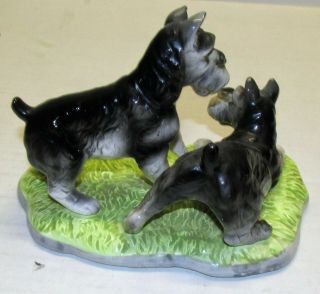 Pair Schnauzer Dog Figurine Animal Ceramic Statue Made in Japan 2