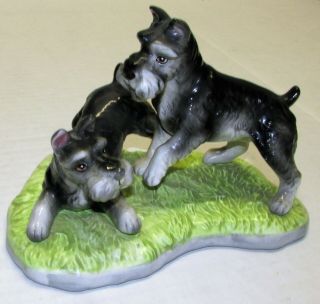 Pair Schnauzer Dog Figurine Animal Ceramic Statue Made in Japan 3