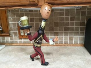 Vintage Blatz Beer Bar Statue Cast Aluminum Bottle Waiter 1950 