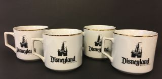 Vintage Rare Disneyland Collectors Mugs (4) 10oz Gold Rim Walt Disney Disneyana