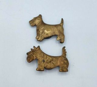 Vintage Set (2) Brass Metal Scottish Terrier Magnets Scottie Dogs