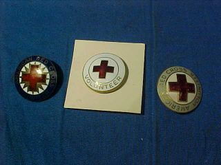 3 Vintage American Red Cross Enameled Volunteer Pins Different Colors