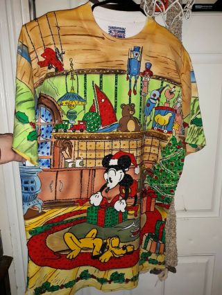 Vintage Disney Mickey Mouse Pluto T Shirt Womens L Oversized Joujou Beaded Xmas