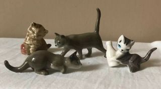 2 Vintage Hagen - Renaker (?) Miniatures Porcelain China Cat Figurines 4 Total