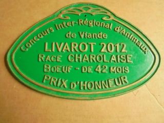 2012,  French,  Cast Metal,  Green & Gold Paint,  Agriculture Award Plaque,  From.
