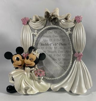 Disney Parks Mickey Minnie Mouse Bride Groom Wedding 4”x 6” Photo Frame “mint”