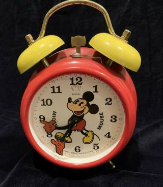 Vintage Mickey Mouse Wind - Up Alarm Clock By Bradley Made In Germany Pie - Eyed