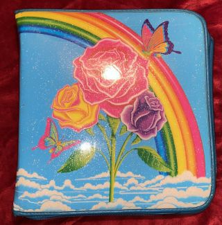 Vintage Lisa Frank Puffy 3 Ring Binder Roses Rainbows Butterflies Full Zip Up 2