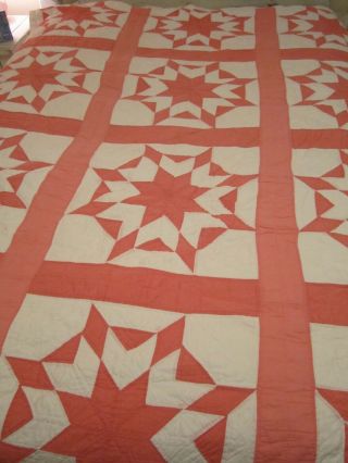 Vintage Handmade Pink And White Star Quilt 87 X 67 "