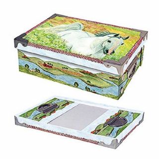White Horse In Meadow Medium Snap Box - Storage Box