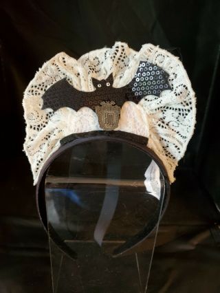 Disney Rare Haunted Mansion Ghost Hostess Lace Bat Headband - Sequin Black - Met