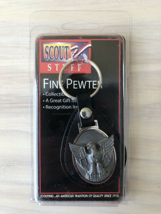 Boy Scouts Bsa Eagle Scout Fine Pewter Leather Key Ring
